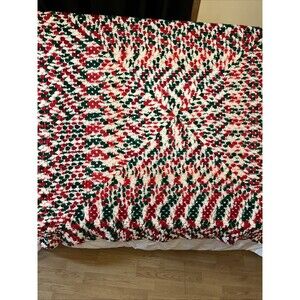 VTG Crocheted Christmas Blanket Green Red White Afghan Throw Holiday 51x55”
